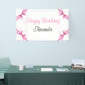 Chic Pink Watercolor Bow Sweet 16 Birthday Banner (Messeveranstaltung)