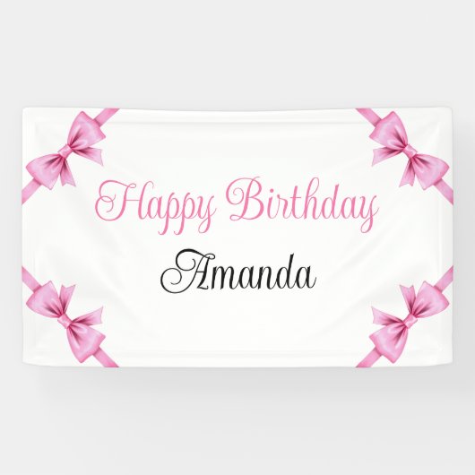 Chic Pink Watercolor Bow Sweet 16 Birthday Banner (Horizontal)