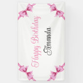 Chic Pink Watercolor Bow Sweet 16 Birthday Banner (Vertikal)