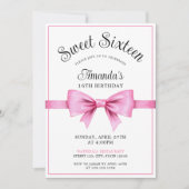 Chic Pink Watercolor Bow Sweet 16 Birthday Einladung (Vorderseite)