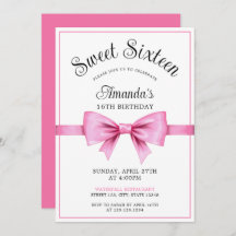 Chic Pink Watercolor Bow Sweet 16 Birthday