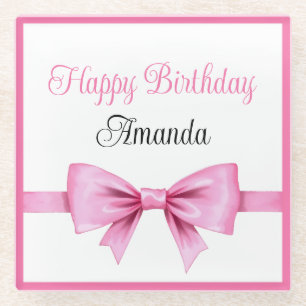 Chic Pink Watercolor Bow Sweet 16 Birthday Glasuntersetzer
