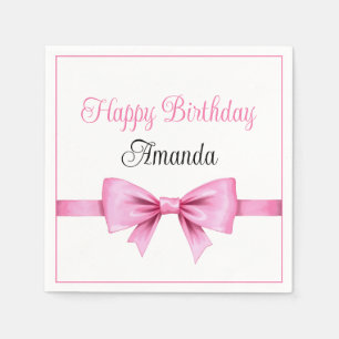 Chic Pink Watercolor Bow Sweet 16 Birthday Serviette