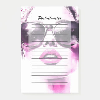 Chic Pink Watercolor Fashion Woman Sunglasses Post-it Klebezettel