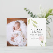 Chic Pink Watercolor Floral Birth Announcement Einladung (Stehend Vorderseite)