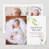 Chic Pink Watercolor Floral Birth Announcement Einladung (Vorne/Hinten)