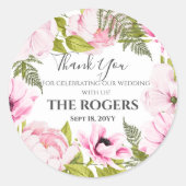 Chic Pink Watercolor Floral Vielen Dank Runder Aufkleber (Vorderseite)