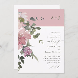 Chic Pink Watercolor Floral Wedding Einladung