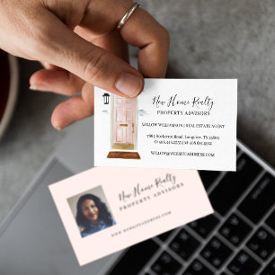 Chic Pink Watercolor Front Door Real Anwesen Foto Visitenkarte