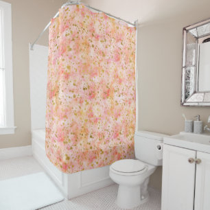 Chic Pink Watercolor Gold Confetti Duschvorhang