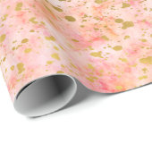 Chic Pink Watercolor Gold Confetti Geschenkpapier (Rolleneckpunkt)