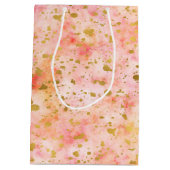 Chic Pink Watercolor Gold Confetti Mittlere Geschenktüte (Rückseite)