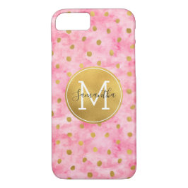 Chic Pink Watercolor Gold Confetti Monogram iPhone 8/7 Hülle