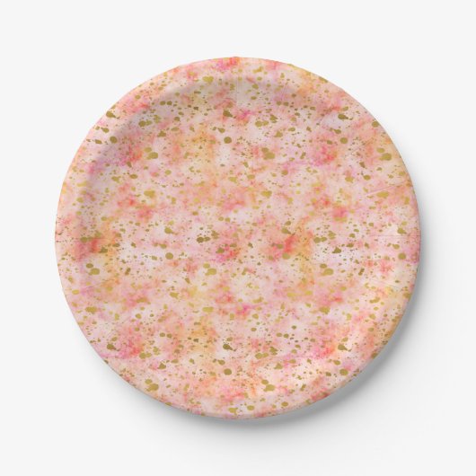 Chic Pink Watercolor Gold Confetti Pappteller (Vorderseite)
