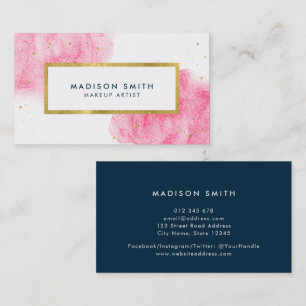 Chic Pink Watercolor Imitate Gold Business Card Visitenkarte
