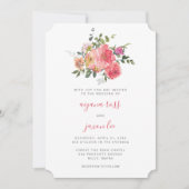 Chic Pink Watercolor Peony Bouquet Wedding Einladung (Vorderseite)