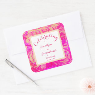 Chic Pink Watercolor Personalisierte Hochzeitskleb Quadratischer Aufkleber