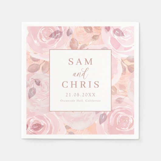Chic Pink Watercolor Roses Wedding Serviette (Vorderseite)