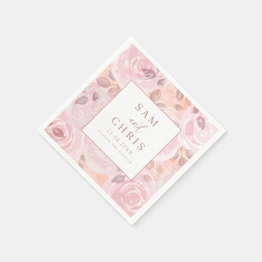 Chic Pink Watercolor Roses Wedding Serviette (Ecke)