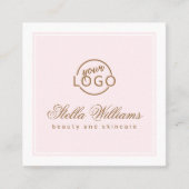 Chic pink weiß Logo minimalistisch Quadratische Visitenkarte (Vorderseite)