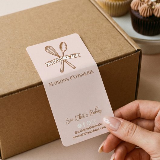 Chic Pink Whisk Spoon Thank You Bakery Box Seal