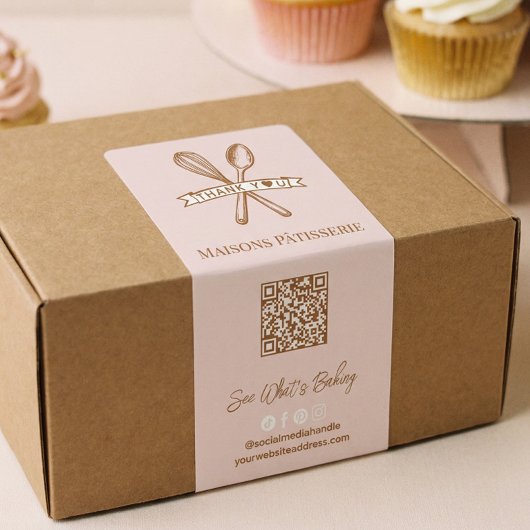 Chic Pink Whisk Spoon Thank You QR Code Bakery Box