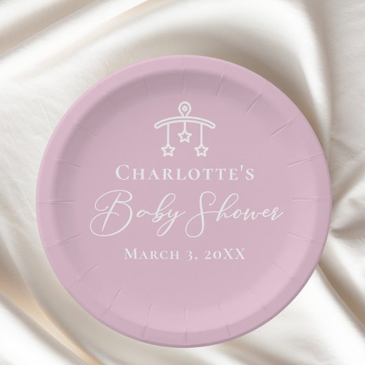 Chic Pink White Baby Dusche Minimalistisch Pappteller