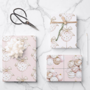 Chic Pink White Dots Bow Ornament Weihnachten Geschenkpapier Set