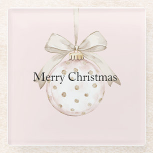 Chic Pink White Dots Bow Ornament Weihnachten Glasuntersetzer