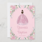 Chic Pink White Floral Silver Arch Taufe Einladung (Rückseite)