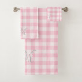 Chic pink white gingham monogram name badhandtuch set (Insitu)