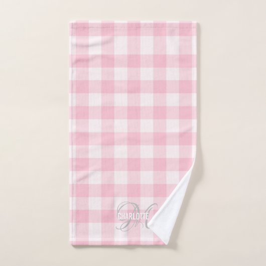Chic pink white gingham monogram name badhandtuch set (Handtuch)