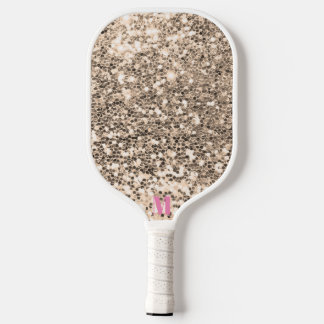 Chic Pink White Glittery Glitzern Modernes Monogra Pickleball Schläger