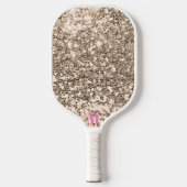 Chic Pink White Glittery Glitzern Modernes Monogra Pickleball Schläger (Vorderseite)