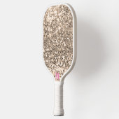 Chic Pink White Glittery Glitzern Modernes Monogra Pickleball Schläger (Links)
