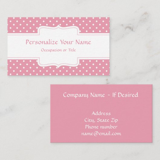 Chic Pink White Polka Dots Retro Visitenkarte (Vorne/Hinten)