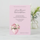 Chic Pink White Rose Blues Heart Wedding Einladung (Stehend Vorderseite)