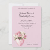 Chic Pink White Rose Blues Heart Wedding Einladung (Vorderseite)