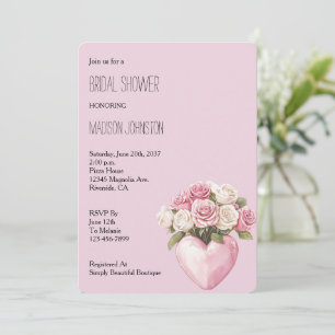 Chic Pink White Rose Blumenherz Brautparty Einladung