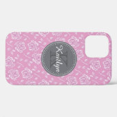 Chic Pink White Rose Muster Case-Mate iPhone Hülle (Rückseite (Horizontal))