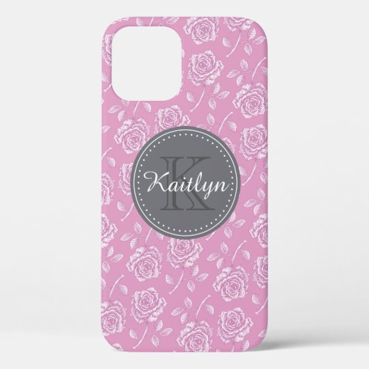 Chic Pink White Rose Muster Case-Mate iPhone Hülle (Rückseite)