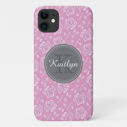Chic Pink White Rose Muster Case-Mate iPhone Hülle (Rückseite)