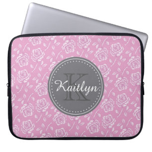 Chic Pink White Rose Muster Laptopschutzhülle
