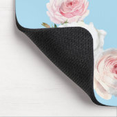 Chic Pink White Roses Initial Script Baby Blue Mousepad (Ecke)