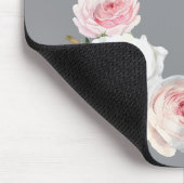 Chic Pink White Roses Initial Script Gray Mousepad (Ecke)