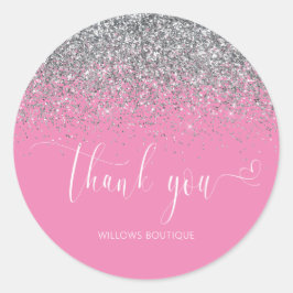 Chic Pink White Silver Glitzer Vielen Dank Runder Aufkleber