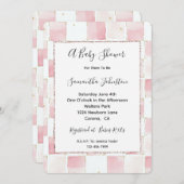 Chic Pink White Squares Babydusche Einladung (Vorne/Hinten)