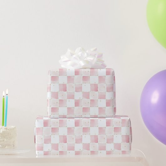 Chic Pink White Squares Geburtstag Geschenkpapier (Partygeschenke)