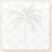 Chic Pink White Squares Gold Palm Tree Glasuntersetzer (Rückseite)