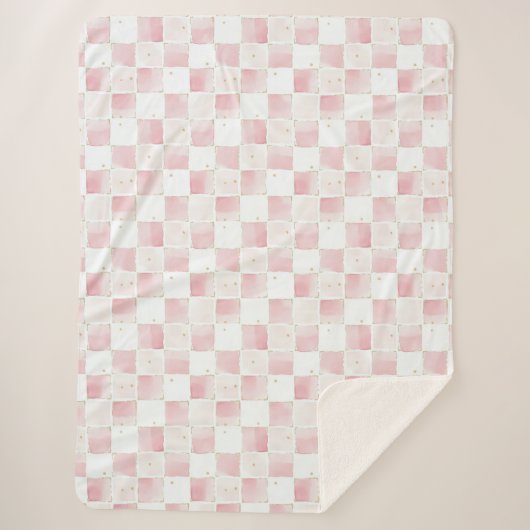 Chic Pink White Squares Sherpadecke (Vorderseite)